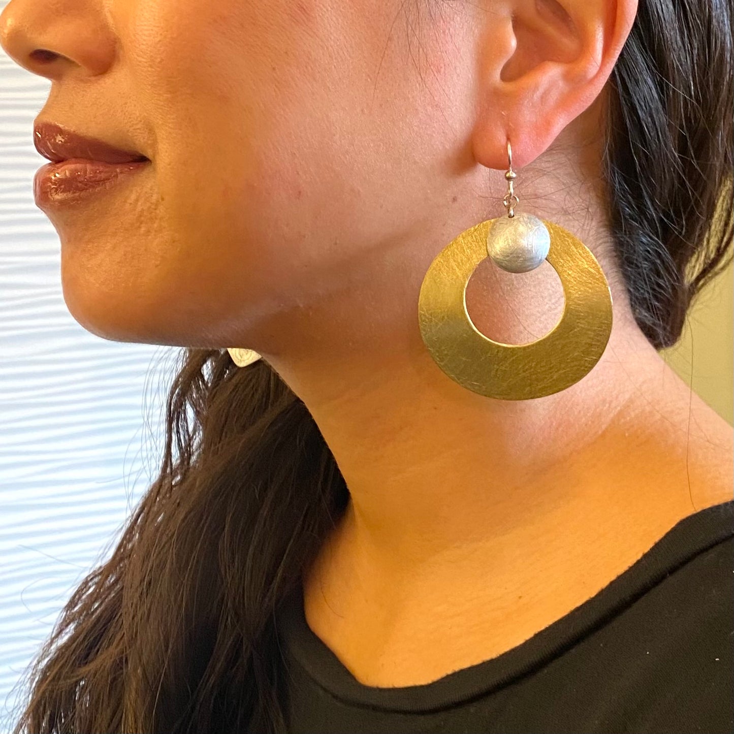 PETAL Round Disc Mixed Metal Metal Dangle Earrings