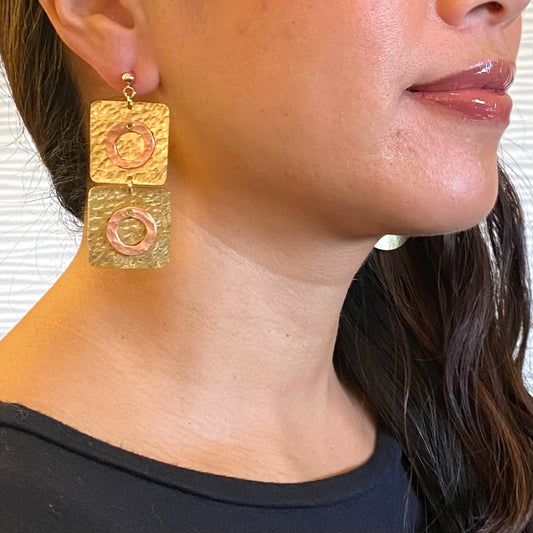 DANCE LONG Double Square Rectangular Post Dangle Earring