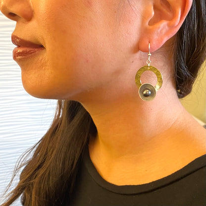 TIDE Mixed Metal Circle Dangle Earrings: Brass or Copper