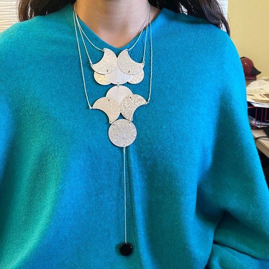 FRACTAL  MOON Delicate Intricate Statement Necklace with Onyx from the Lunar Collection