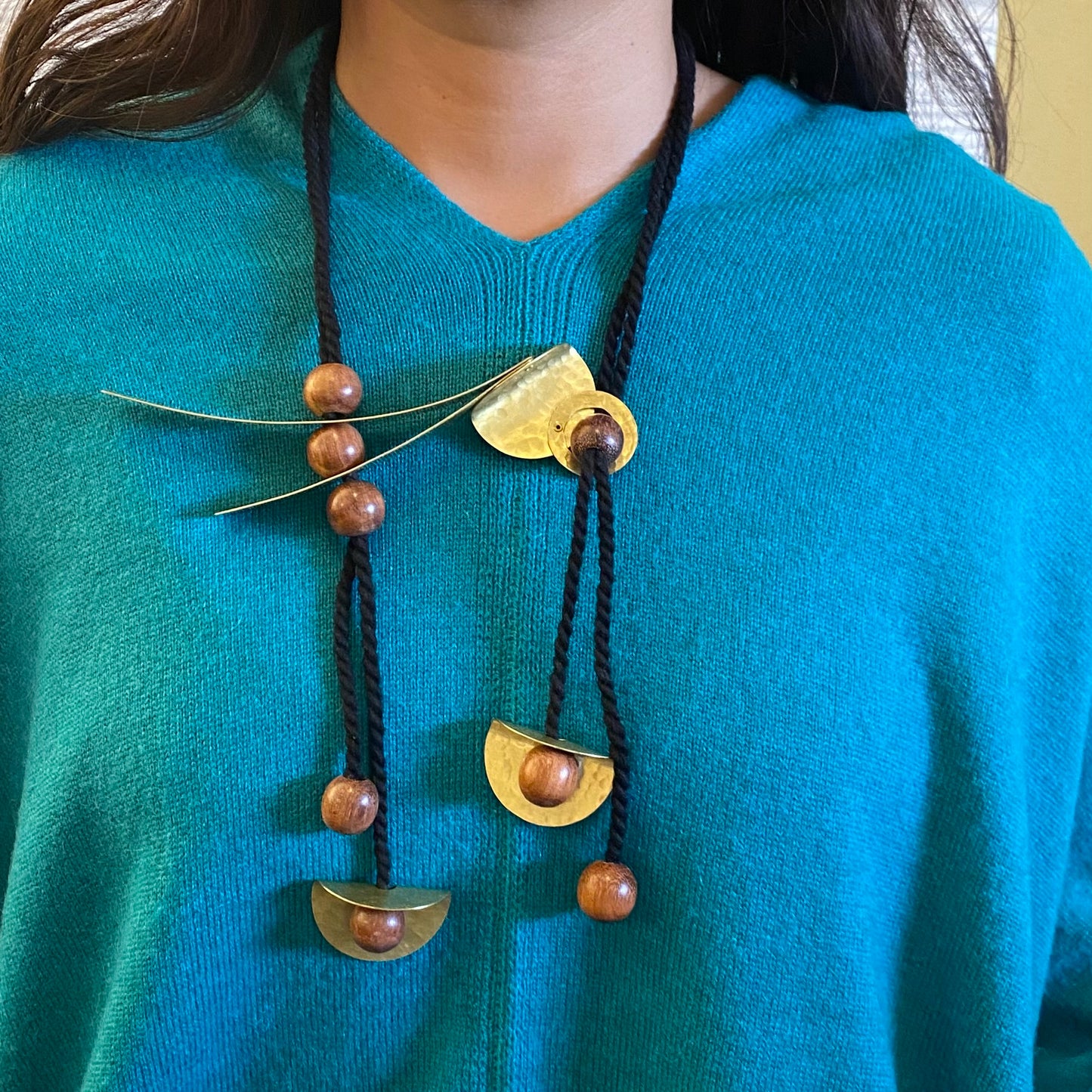 SOFIA Adjustable, Artistic Pattern Thread and Wood Necklace