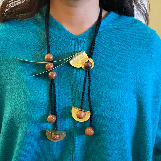 SOFIA Adjustable, Artistic Pattern Thread and Wood Necklace