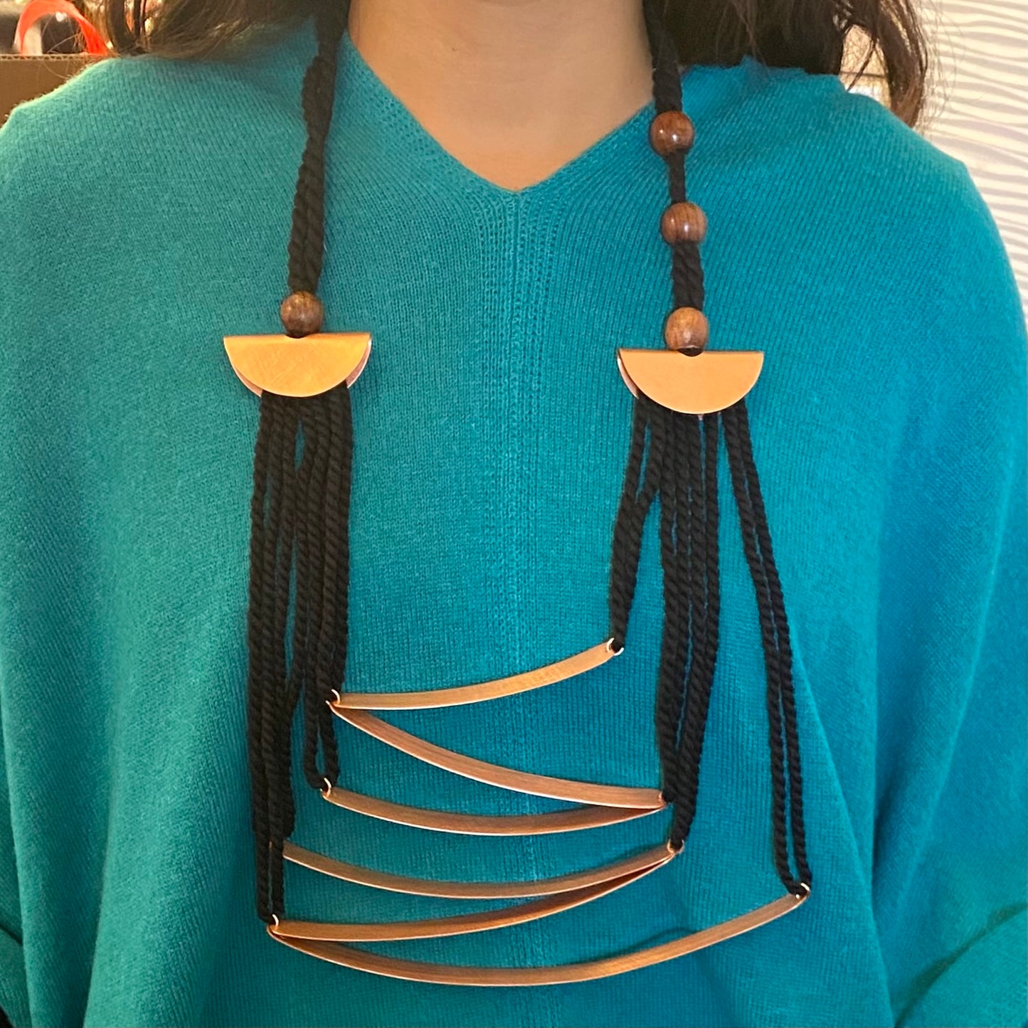 FILOMENA Long, Over the Head, Organic Textile and Wood Necklace