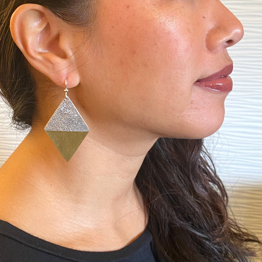 TRUST Diamond Shaped Mixed Metal Dangle Earrings