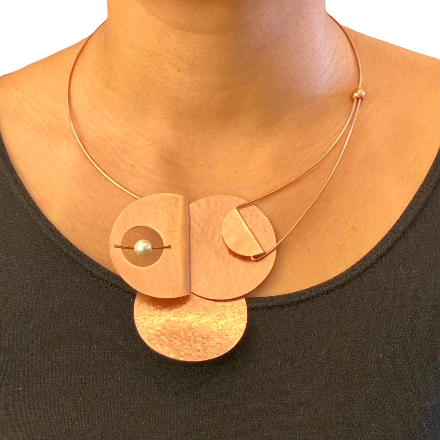 AXIS FOLD Medium Metal Focal Statement Necklace with Front Closure from the LIMINAL Collection with Simulated Pearl or Jade option