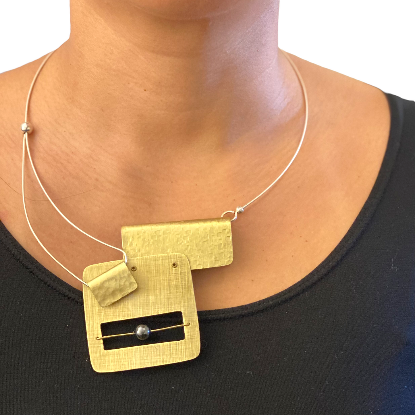 BOOK1 Front Clasp Square and Rectangle Metal Necklace