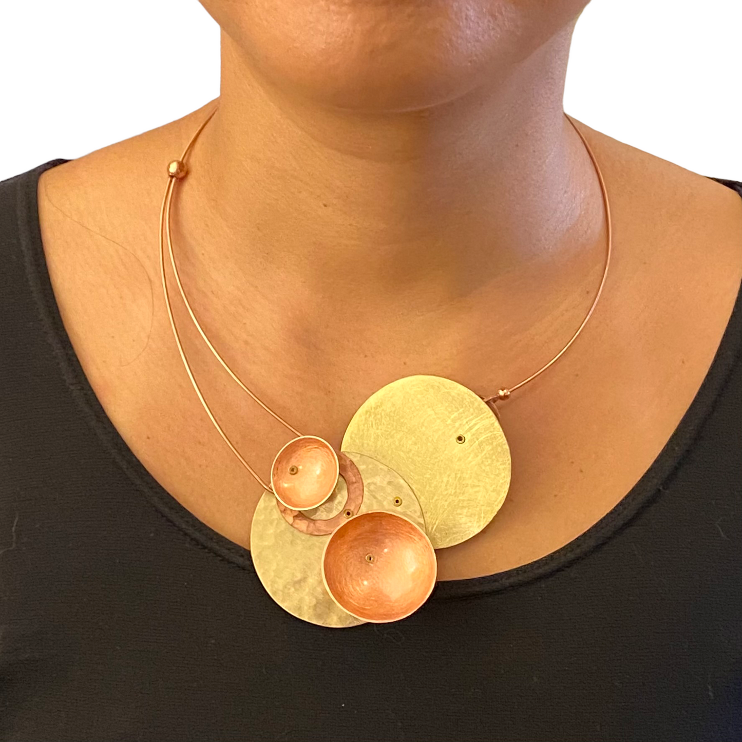 FOG Mixed Metal Structrual Statement Necklace with Front Closure from the SCULPTURE Collection\