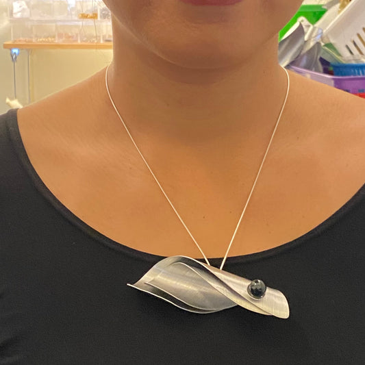 BREAK Double Wave Pendant Necklace on Silver Chain from the WATER Collection