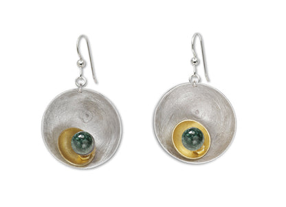 GEOMETRIC STUDIES | SPARK Mixed Metal Cup Earrings with Jade