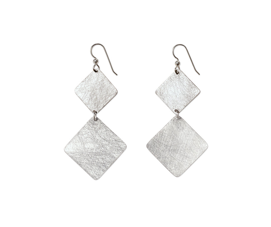 STEM Simple Double Angled Squares Metal Dangle Earrings