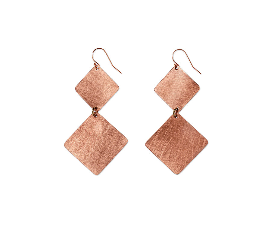 STEM Simple Double Angled Squares Metal Dangle Earrings