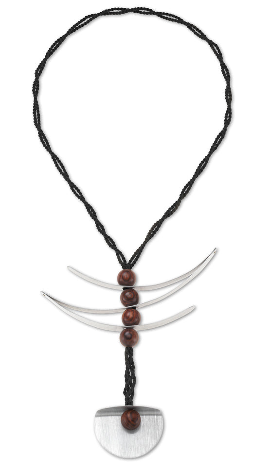 RUBIA Popular Long, Zig Zag, Over the Head, Organic Textile and Wood Necklace