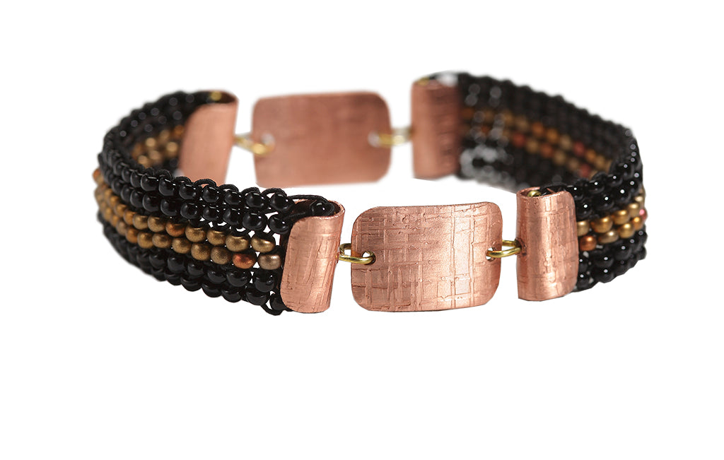 Beaded Brac 1/2" Bk & Brz bds w/2 piece Cpr Rec