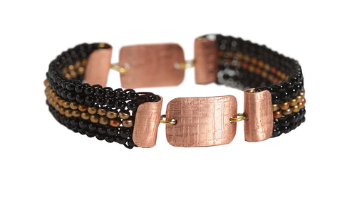 Beaded Brac 1/2" Bk & Brz bds w/2 piece Cpr Rec