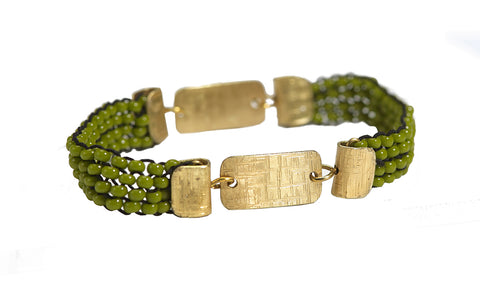 Beaded Brac 3/8" Olive Green bds w/2 piece Brs Rec
