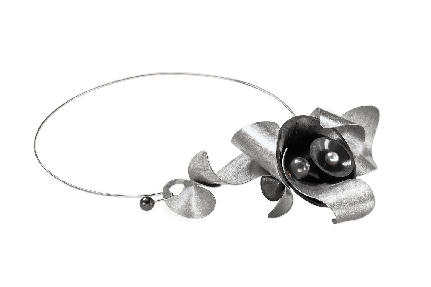 PULSE 1 Feel the Pulsating Sound Waves in this Bold Contemporary Necklace from the SOUND Collection with Recycled Record Vinyl and Simulated Pearls