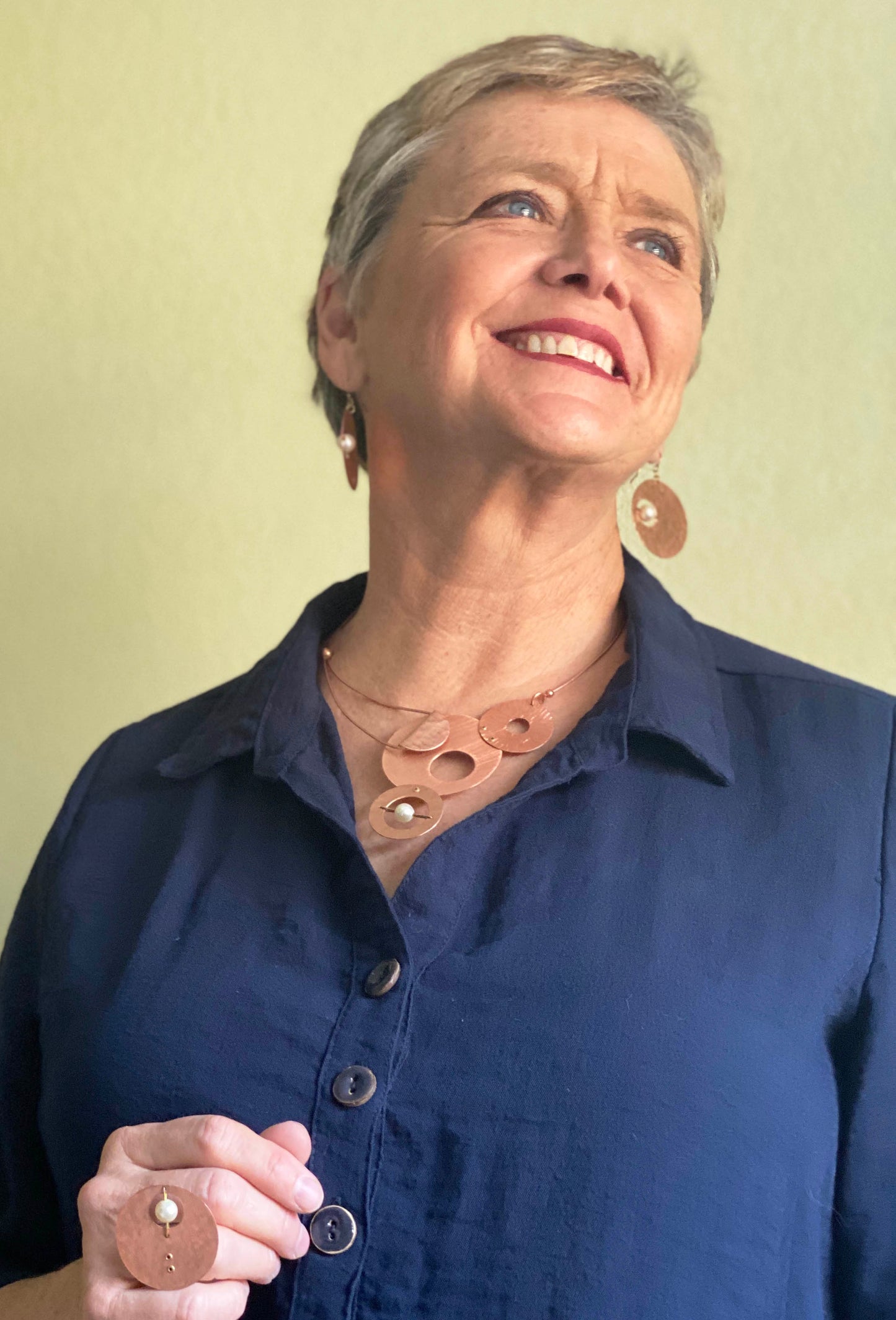 AXIS Cross Finger Adjustable Metal Ring with Suspended Bead from the LIMINAL COLLECTION