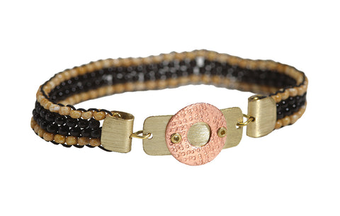 Beaded Brac 3/8" LtBr & Bk bds w/Cpr Wshr on Brs