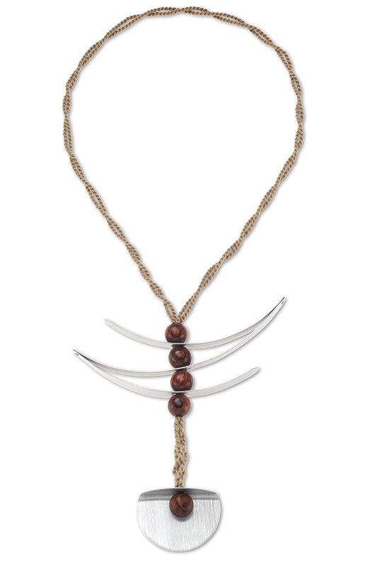 RUBIA Popular Long, Zig Zag, Over the Head, Organic Textile and Wood Necklace