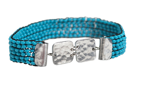 Beaded Brac 1/2" Turquoise bds w/2 Alu Sqs