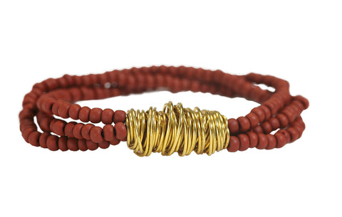 Beaded Brac Brown mti Str& w/Brs Colored Wire