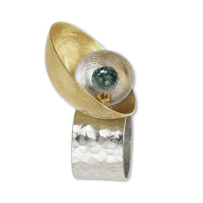 GEOMETRIC STUDIES | BARK Tall 3D Sculptural Ring with Jade