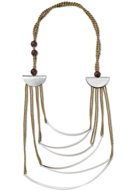 FILOMENA Long, Over the Head, Organic Textile and Wood Necklace