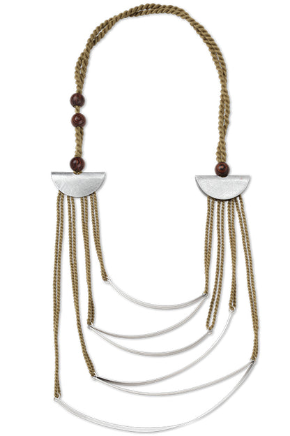 FILOMENA Long, Over the Head, Organic Textile and Wood Necklace