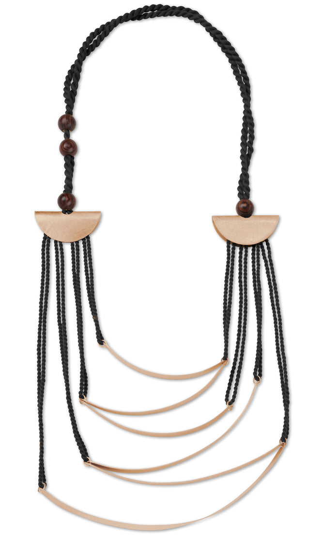 FILOMENA Long, Over the Head, Organic Textile and Wood Necklace