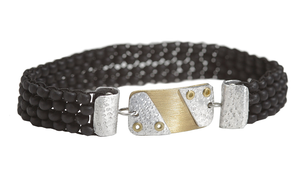 Beaded Brac 1/2" Bk bds w/Alu Triangles on Brs